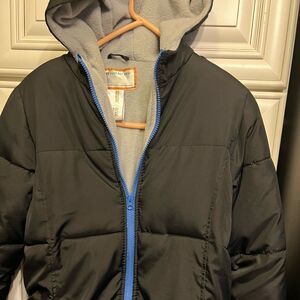 Operation Warm Boys Puffer Parka Coat Fleece Hood Jacket Black Blue 14 16 XL EUC